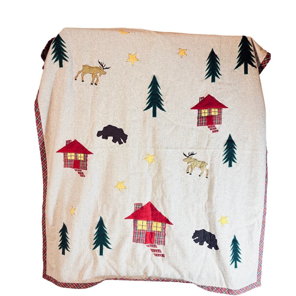 Throw Blanket Wool Blend  Sherpa Cabin Moose Bear
